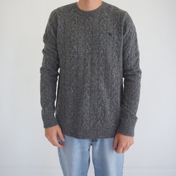Abercrombie & Fitch Gray Cable Knit Sweater Wool Blend Classic Old Money XL - Picture 1 of 9